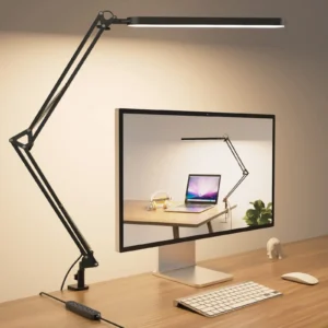 Premium LED Desk Lamp with Clamp – Long Arm Foldable Architect Light with 3 Color Modes and Stepless Dimming, Eye-Caring Adjustable Table Lamp for Reading, Study, and Office Work