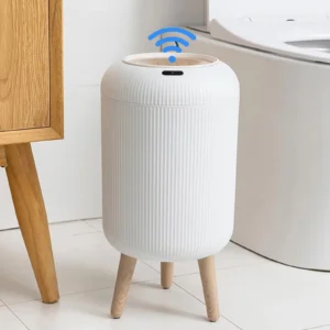 Automatic Motion Sensor Trash Can with Lid: Small Plastic Smart Waste Bin for Bathroom & Kitchen