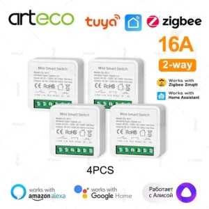 4-Pack Zigbee 16A Mini Smart Switch Module: 2-Way DIY Breaker for Tuya, Alexa & Smart Life