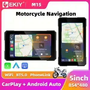EKIY 5.0" Wireless CarPlay & Android Auto Motorcycle Dashboard | Portable Waterproof Moto GPS Navigation Removable Screen