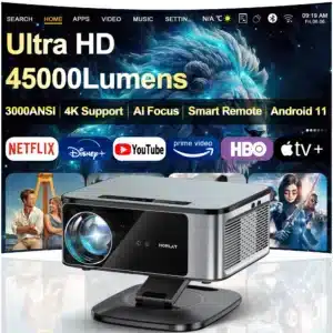 HORLAT 4K UHD Smart Projector | 45000 Lumens Ultra Bright, Laser TOF Auto-Focus, Android 14, WiFi 6, 1080P Full HD Daylight Home Theater