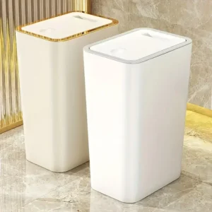 Odor-Proof Trash Can with One-Touch Lid: Modern Space-Saving Plastic Bin for Bathroom & Kitchen
