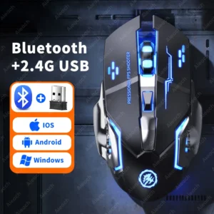 Ergonomic Wireless Bluetooth Gaming Mouse – 2.4GHz USB Rechargeable Mechanical Backlight Computer Mouse for Laptop, PC, and Professional Gamer