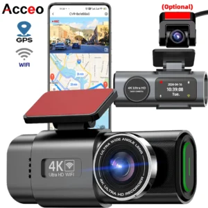 4K UHD Car Dash Cam: Built-in Wi-Fi & GPS Video Recorder with Night Vision & 24H Parking Monitor